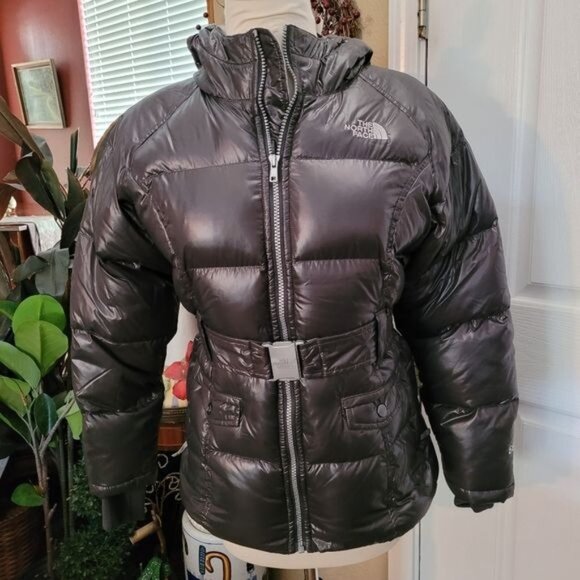 Girls The North Face Puffer Jacket Gray Hood Hoodie Size 14 16 Large 550 - Picture 8 of 12